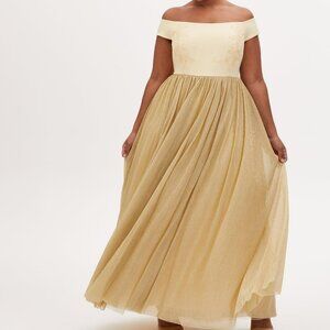 Belle Special Occasion Golden Yellow Off Shoulder Gown